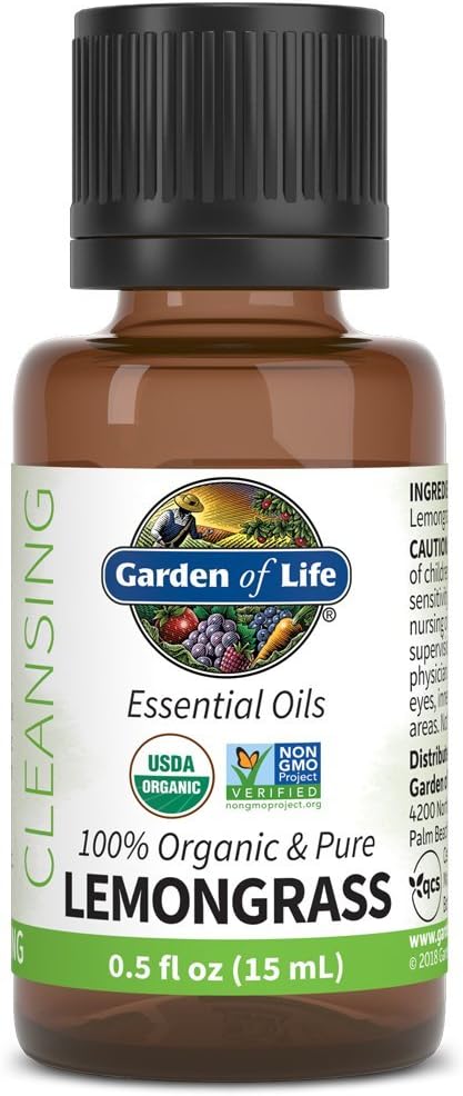 Garden of Life Essential Oil, USDA Organic & Pure, Clean, Undiluted & Non-GMO, for Diffuser, Aromatherapy, Meditation, Cleansing, Relaxing, Calming, Lemongrass, 0.5 Fl Oz