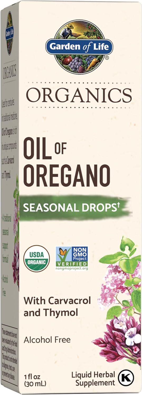 Garden of Life Organics Oil of Oregano Seasonal Drops 1fl oz (30 mL) Liquid, Concentrated Plant Based Immune Support – Alcohol-Free, Organic, Non-GMO, Vegan & Gluten Free Herbal Supplements