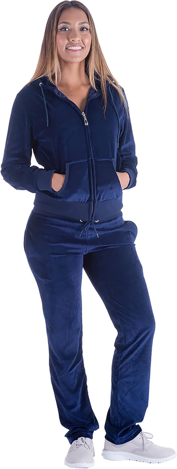 Gary Com Velour Tracksuit Set Womens Soft Velvet Long Sleeve Sweatsuits Zip Hooded Sweatshirts & Pants with Pocket