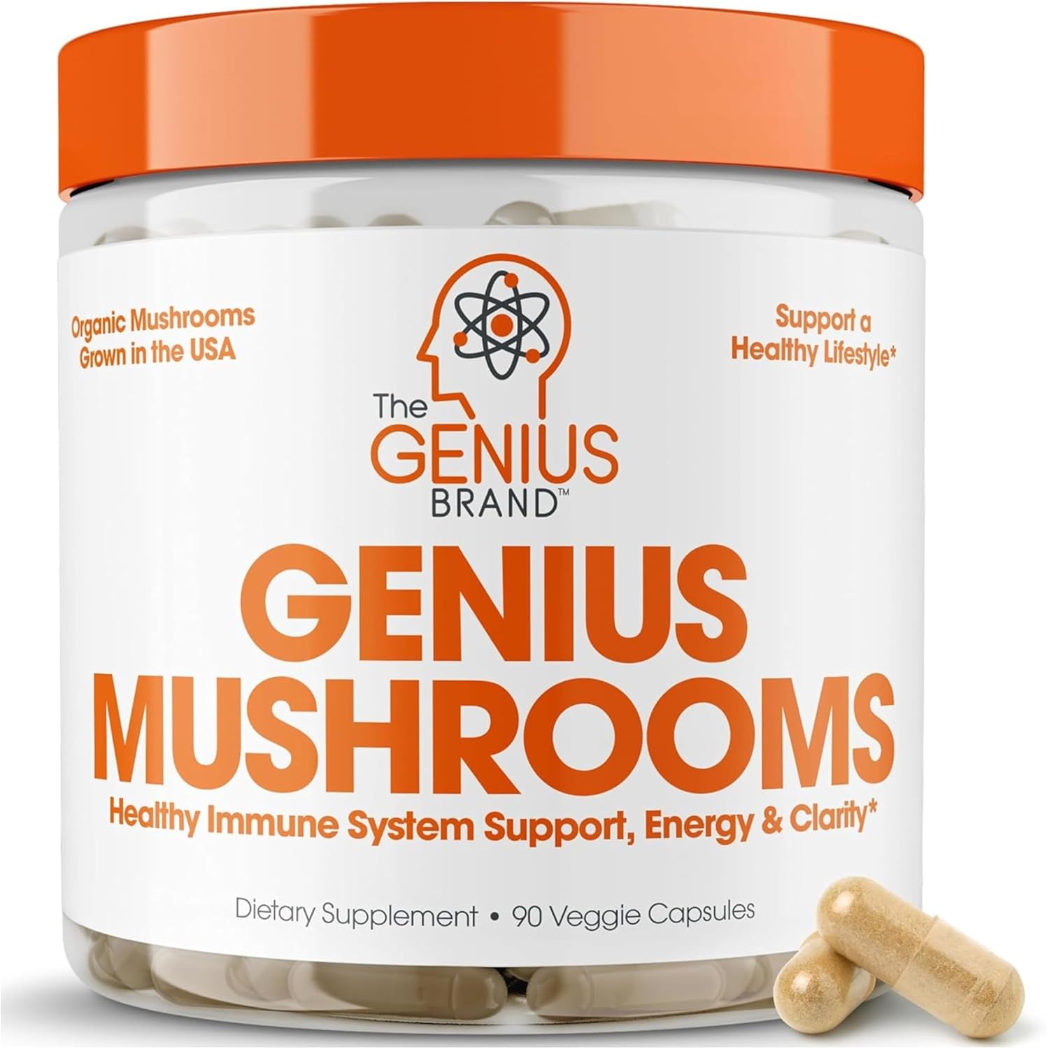 Genius Mushroom Supplement – Lions Mane, Cordyceps, Reishi – Brain Nootropic for Energy, Focus, Overall Wellness, & Immune Support – 90 Capsules