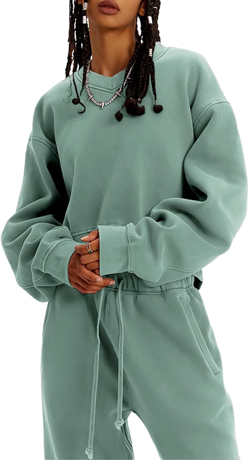 Gihuo Women’s 2 Piece Sweatsuit Crewneck Pullover Tops High Waisted Sweatpants Tracksuit Matching Lounge Sets