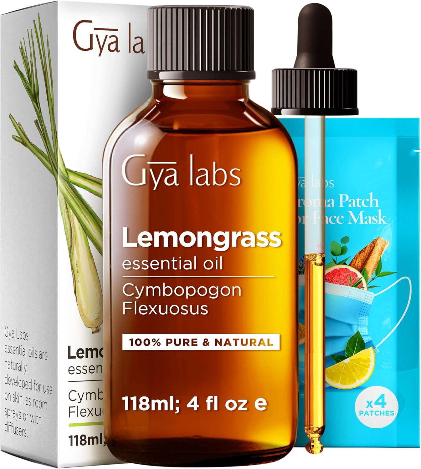 Gya Labs Lemongrass Essential Oil for Diffuser – Huge 4 Fl Oz – 100% Pure Natural Lemongrass Oil for Hair – Lemongrass Oil Essential Oil for Skin, Herbaceous, Earthy & Zesty Scent for Candle Making