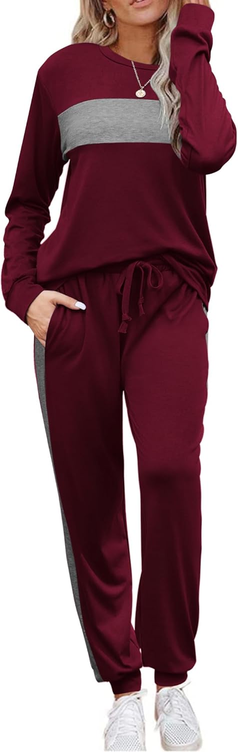 HOTOUCH Women’s Two Piece Outfit Long Sleeve Crewneck Pullover Tops And Long Pants Tracksuit 2023 Fashion Sweatshirts