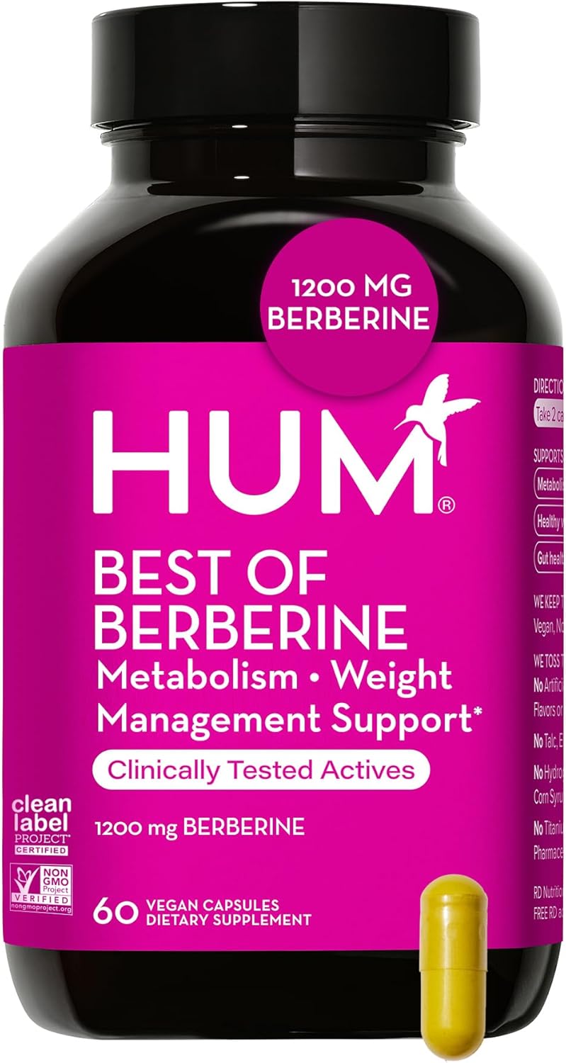 HUM Best of Berberine 1200mg – Pure Potency for Healthy Cholesterol Support & Weight Management, Enhanced with BioPerine for Maximum Nutrient Absorption (60-Count)