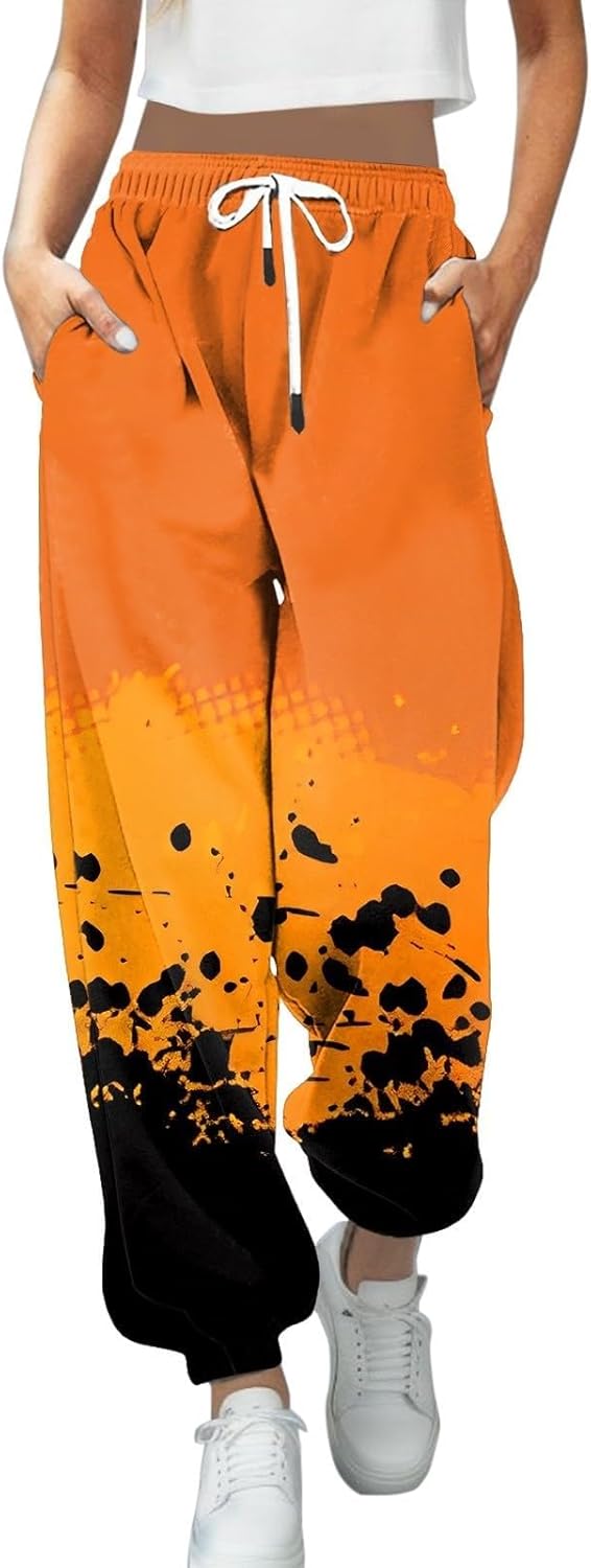 Halloween Sweatpants Women Gothic Witch Patterned Joggers Trendy Cinch Bottom Casual Wide Leg Sweatpants with Pocket