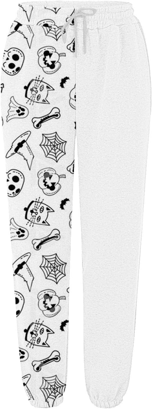 Halloween Sweatpants for Women Cinch Bottom Ghost Printed Joggers Drawstring High Waist Workout Pants with Pockets
