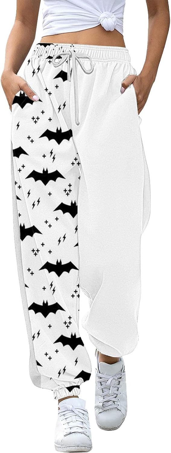 Halloween Sweatpants for Women High Waist Cinch Bottom Sporty Active Joggers Pants Baggy Lounge Bottoms with Pockets