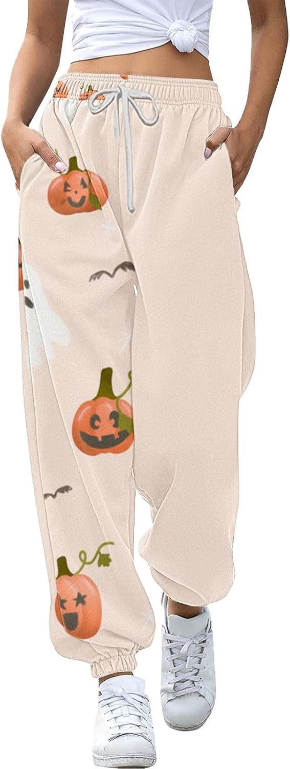 Halloween Sweatpants for Women High Waisted Cinch Bottoms Sporty Active Joggers Baggy Lounge Bottoms with Pockets
