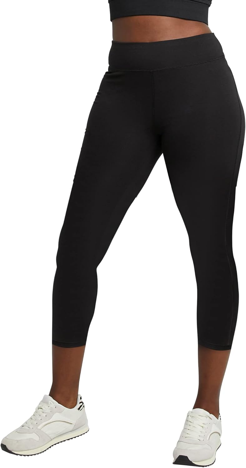 Hanes Women’s Capri Leggings, Stretch Cotton-Spandex Leggings, High Waist Women’s Sports Leggings, 22″