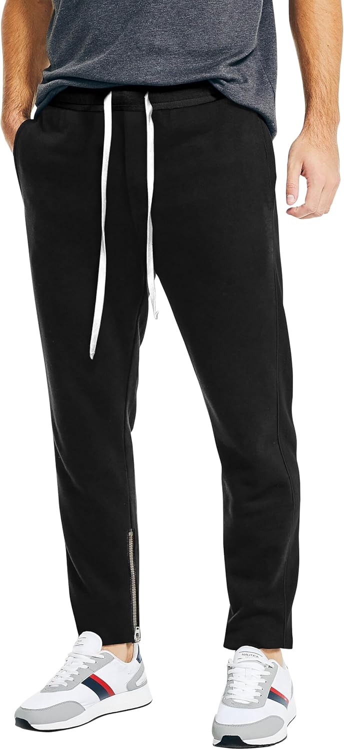 Hat and Beyond Mens Premium Track Jersey Pants with Ankle Zipper Slim Athletic Fit Sweatpants