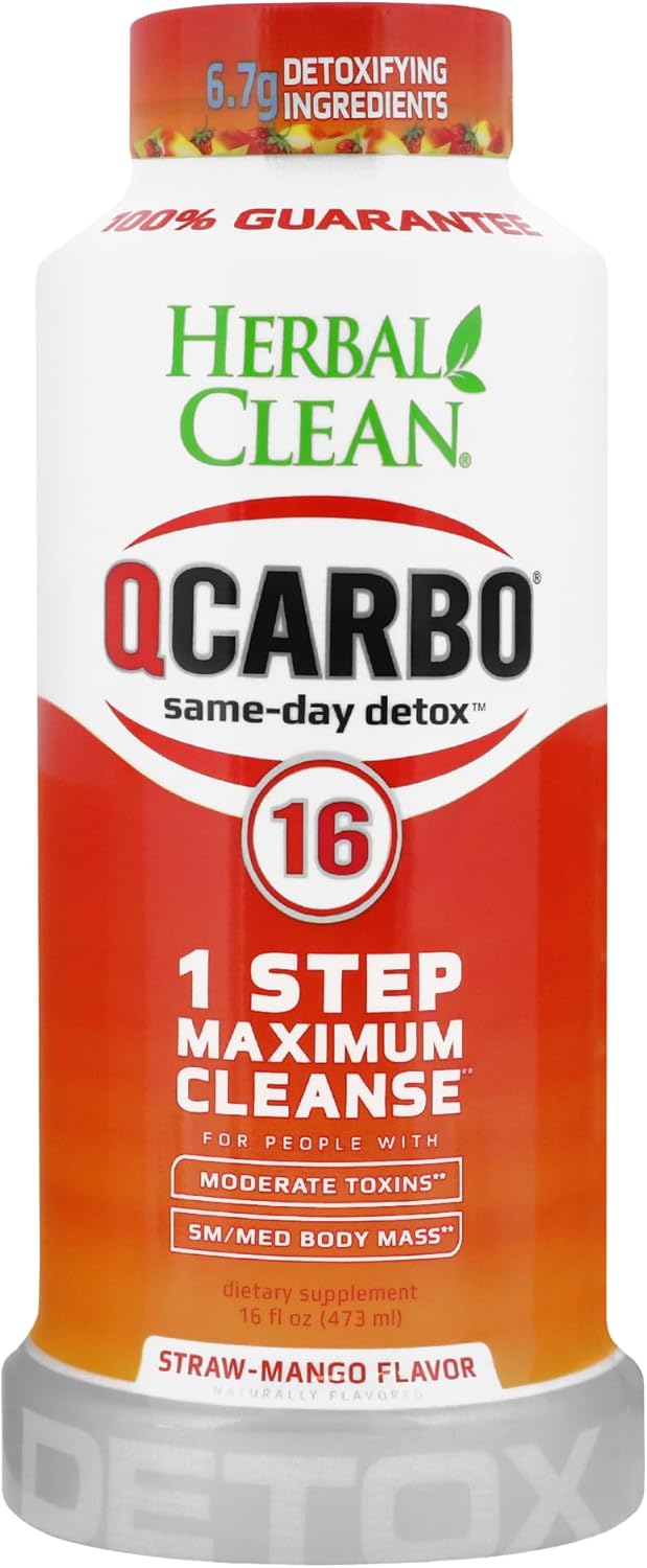 Herbal Clean – QCarbo16 Same-Day Detox Drink, Strawberry Mango, (16 fl oz)