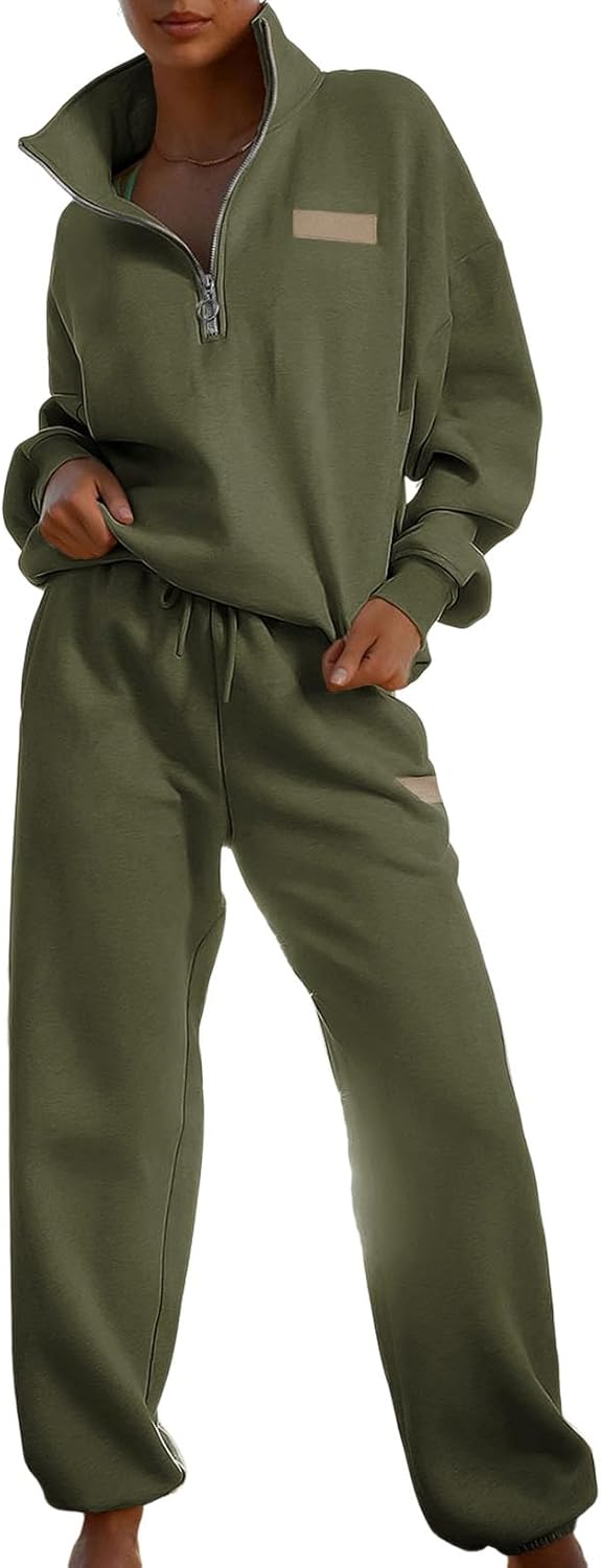 Herseas Women 2 Piece Outfits Sweatsuit Lounge Set Half Zip Pullover with Jogger Airport Tracksuit Matching Pants Set