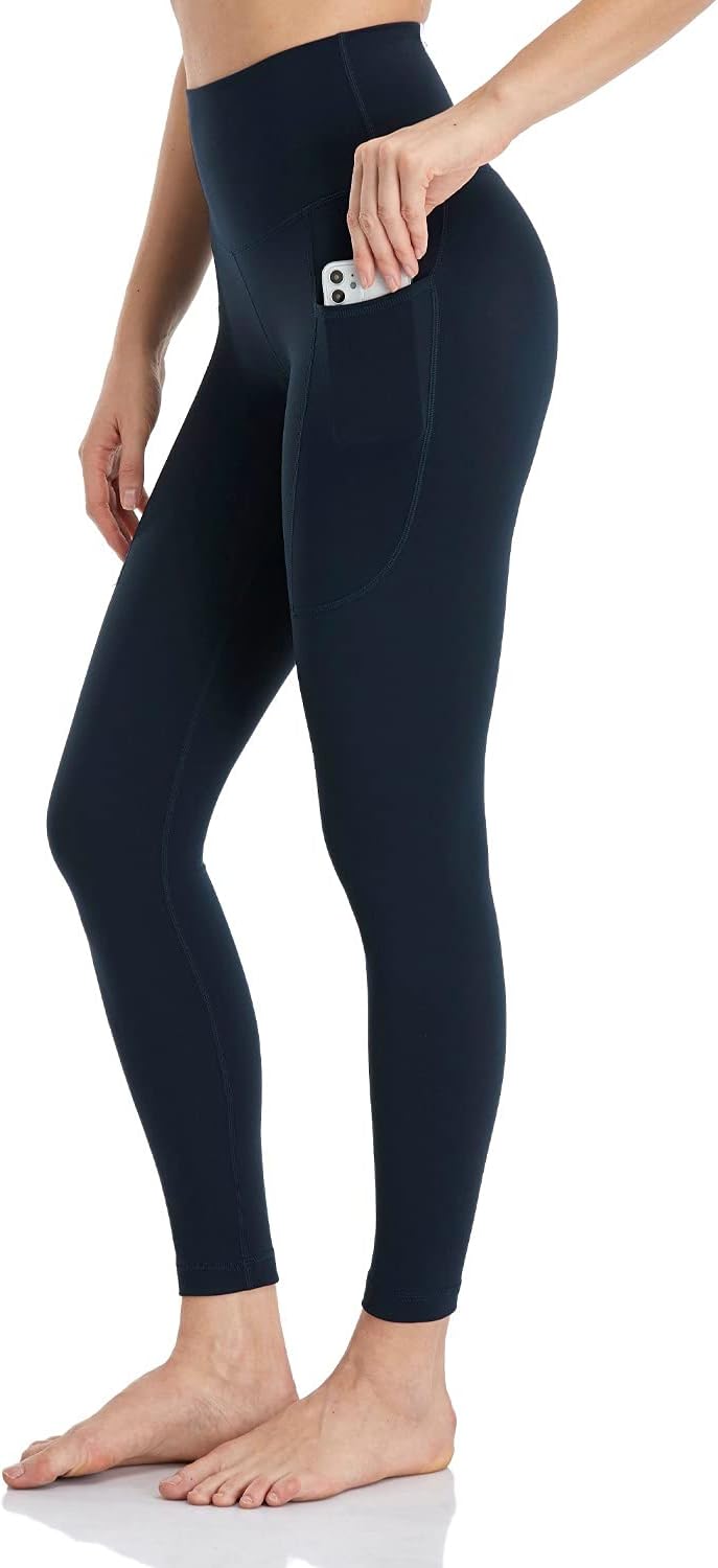 HeyNuts Essential 7/8 Leggings with Side Pockets for Women, High Waisted Tummy Control Compression Pants 25”