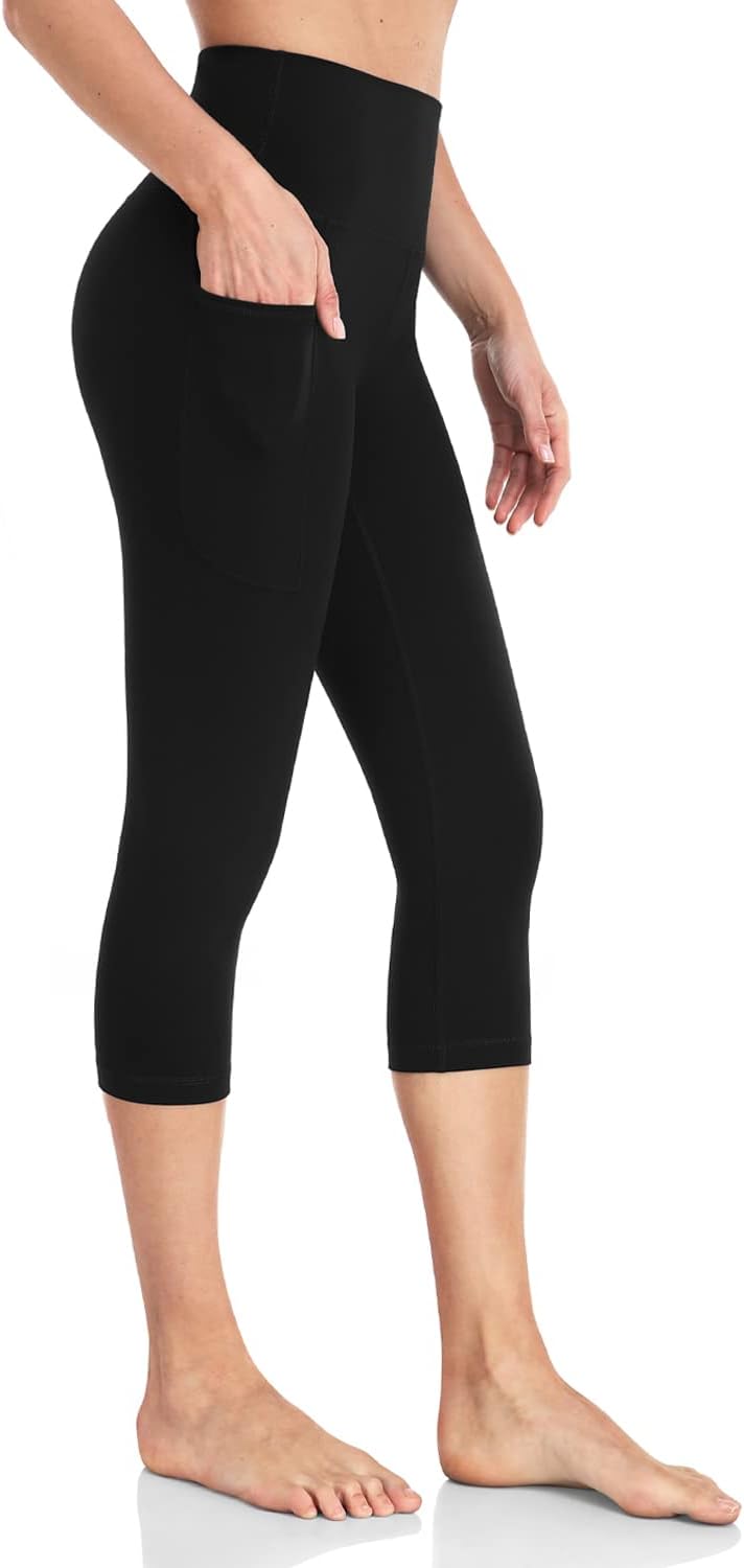 HeyNuts High Waisted Yoga Leggings with Side Pockets, Women Workout Compression Cropped Pants Yoga Capris Leggings 21”