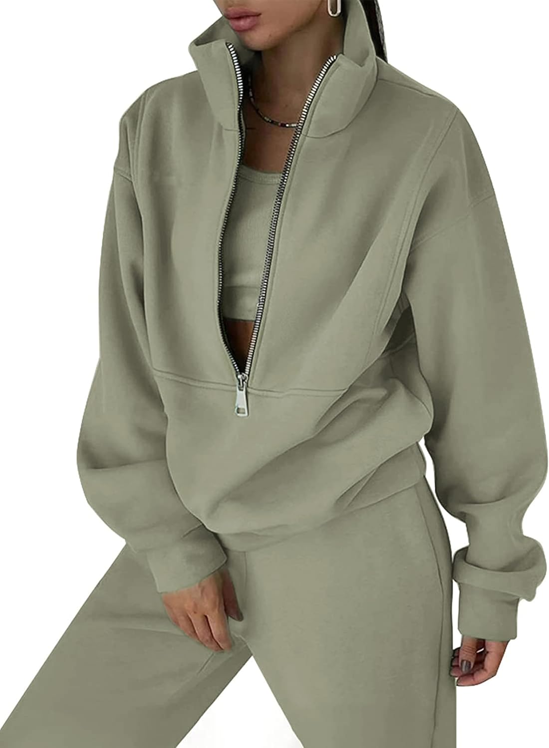 Himosyber Women Sweatsuits Half Zip Fleece Sweatshirt and Pant 2 Piece Joggers Set Tracksuit