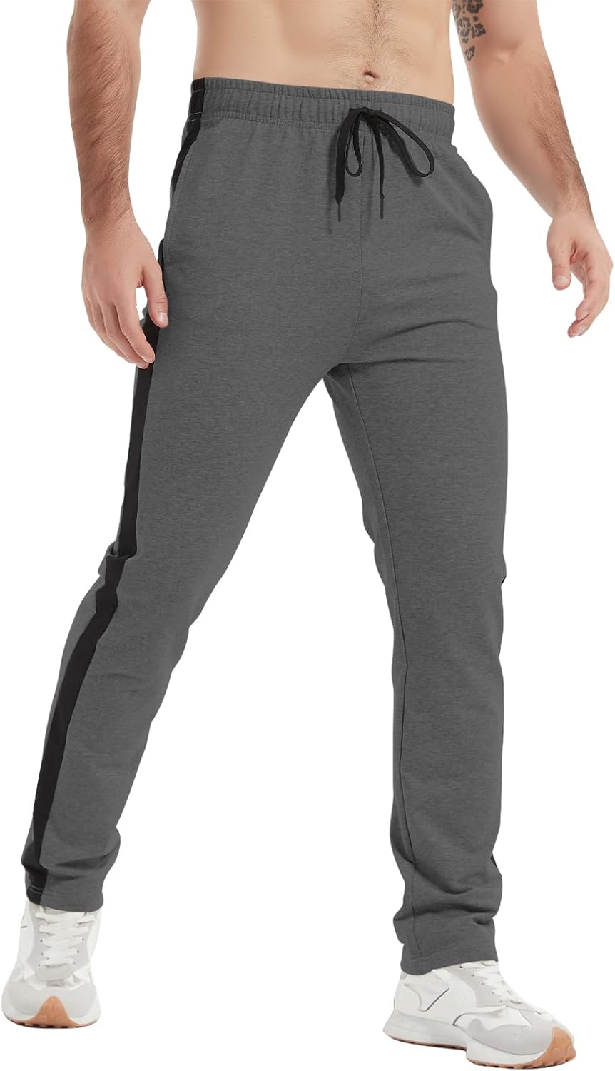 Idtswch 34/36/38/40 Long Inseam Men’s Tall Striped Sweatpants Workout Training Lounge Joggers Pants with Pockets