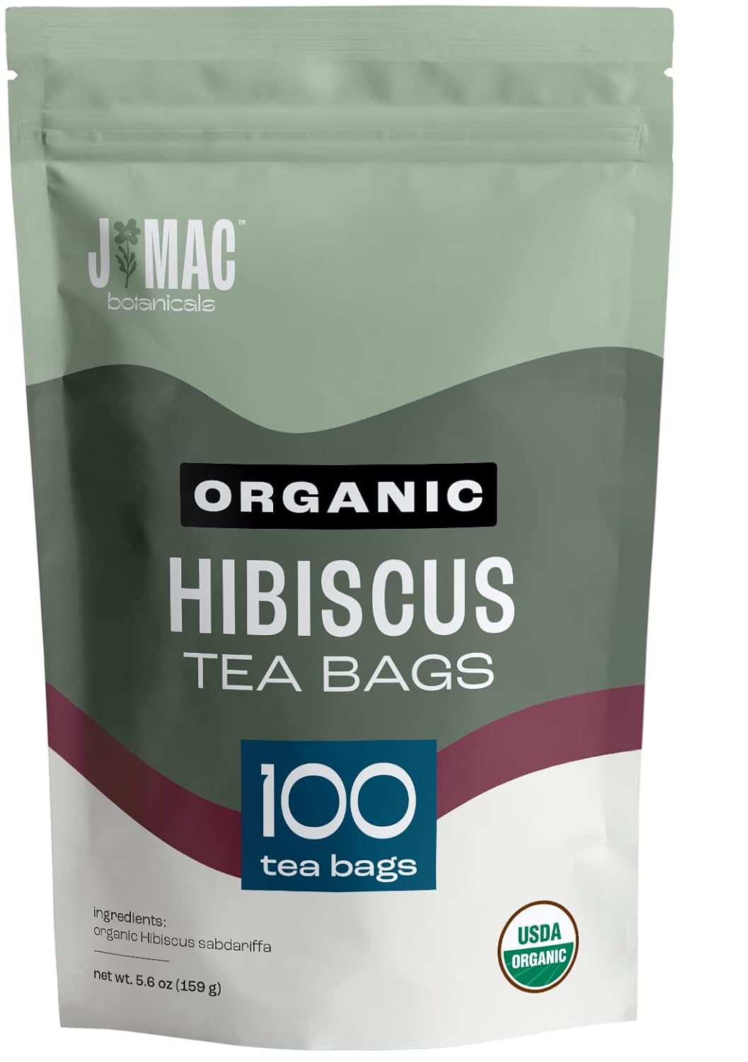 J Mac Botanicals, Organic Hibiscus Tea Bags (100 tea bags) Fresh dried Hibiscus flower from Egypt, Packaged in the USA