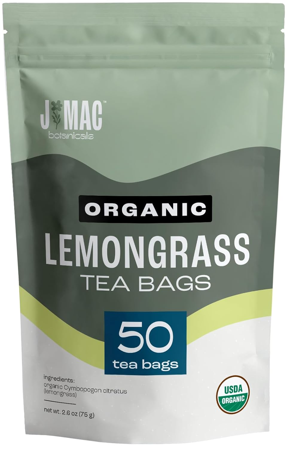 J Mac Botanicals, Organic Lemongrass Tea Bags (50 Count), Lemon Grass Tea from Egypt, Manufactured in the USA
