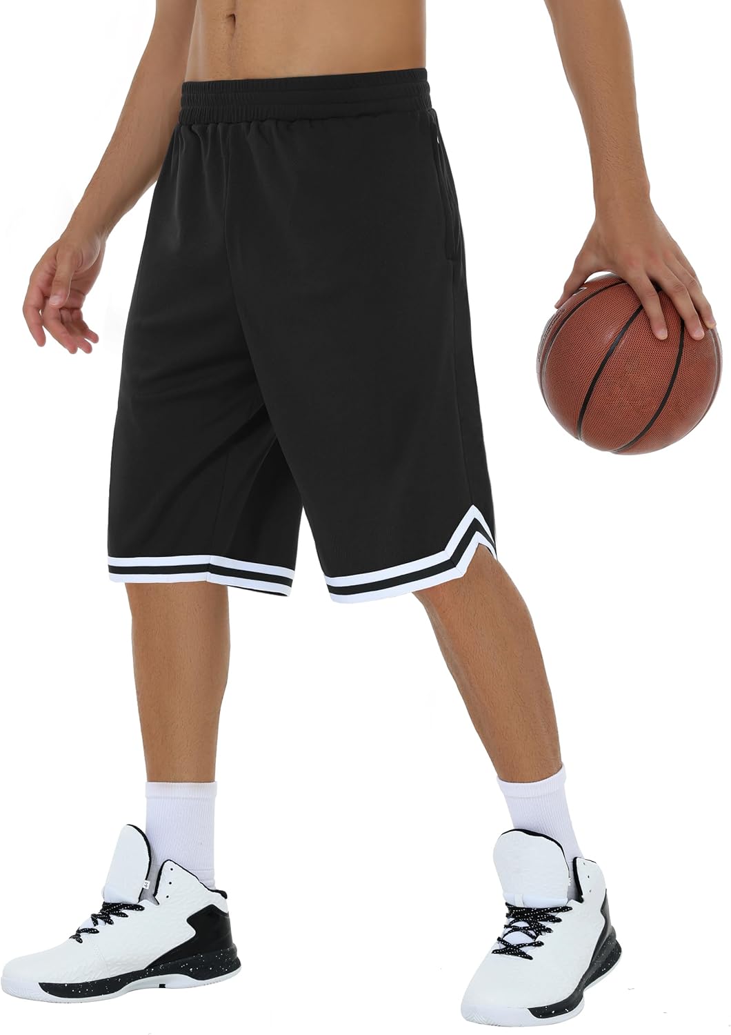 JWM Mens Long Basketball Shorts with Zip Pockets – 11″ Mesh Athletic Gym Workout Sport Shorts Quick Dry Lightweight