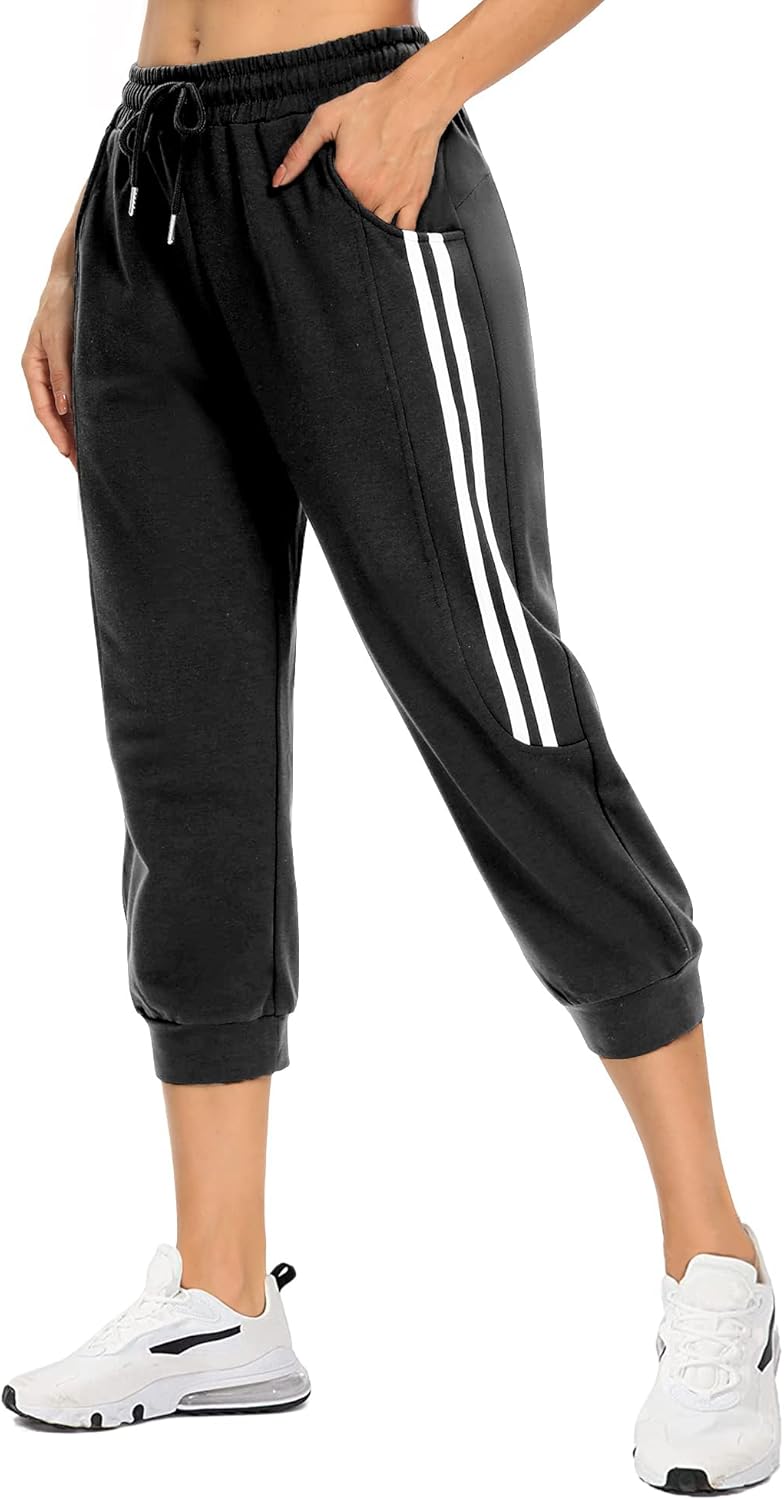 KaiDi Women’s Capri Sweatpants Casual Capri Pants with Pockets Capri Joggers Capri Yoga Pants Drawstring Workout Sweatpants