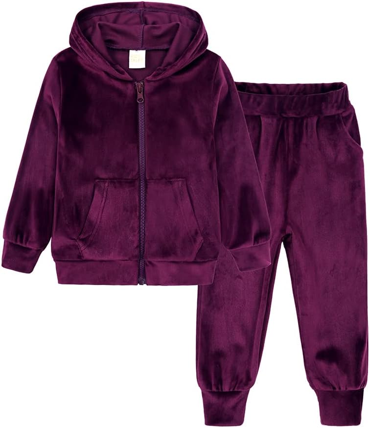 Kids Tales Girls Velour Hoodie Zipper Sweatsuit Boys 2 Pcs Velvet Tracksuit Zip Up Hoody Tops + Sweatpants Jogger Outfits Set