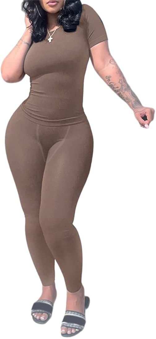 LICOBOD XS-3XL Casual Workout Two Piece Outfits for Women Short Sleeve T-shirt+Elastic High Waist Shorts Sets Streetwear