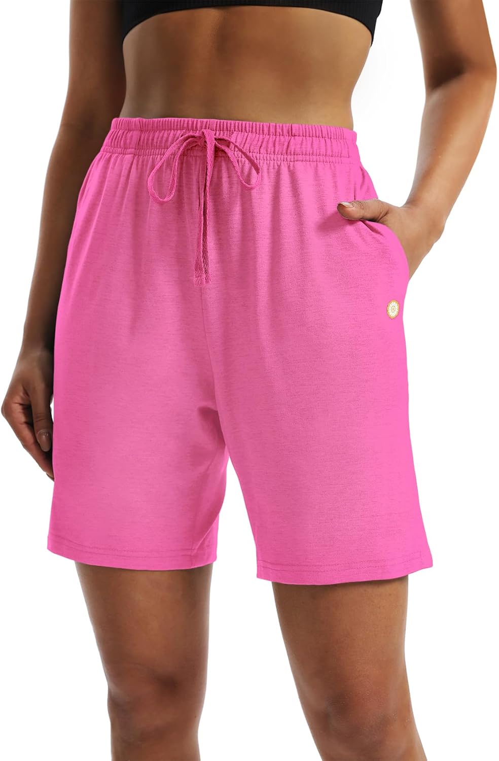 LUCKYCATCUS Women’s 7″ Bermuda Shorts Jersey Shorts with Pockets Workout Yoga Athletic Long Shorts for Women