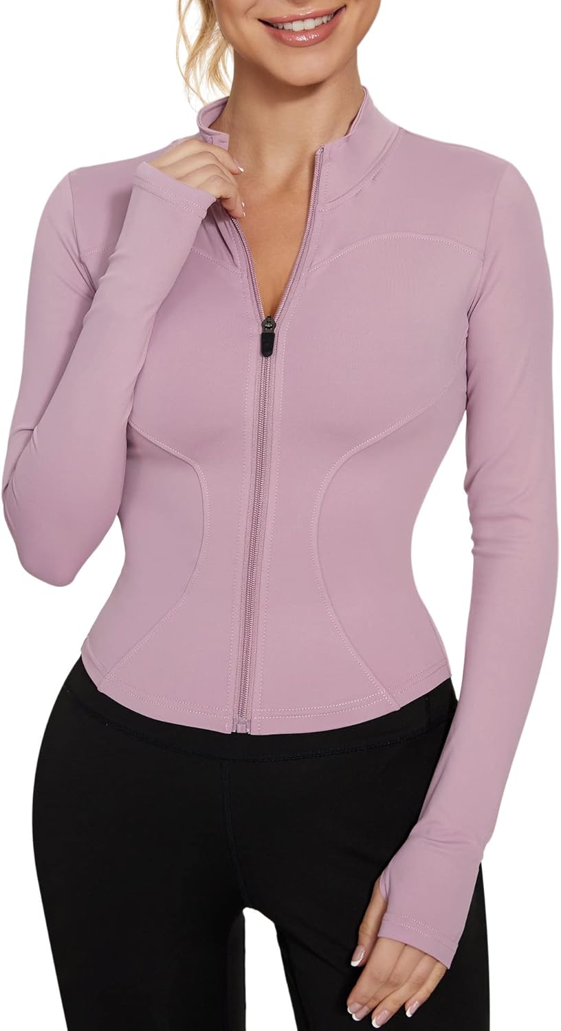 LUYAA Women’s Workout Jacket Lightweight Zip Up Yoga Jacket Cropped Athletic Slim Fit Tops