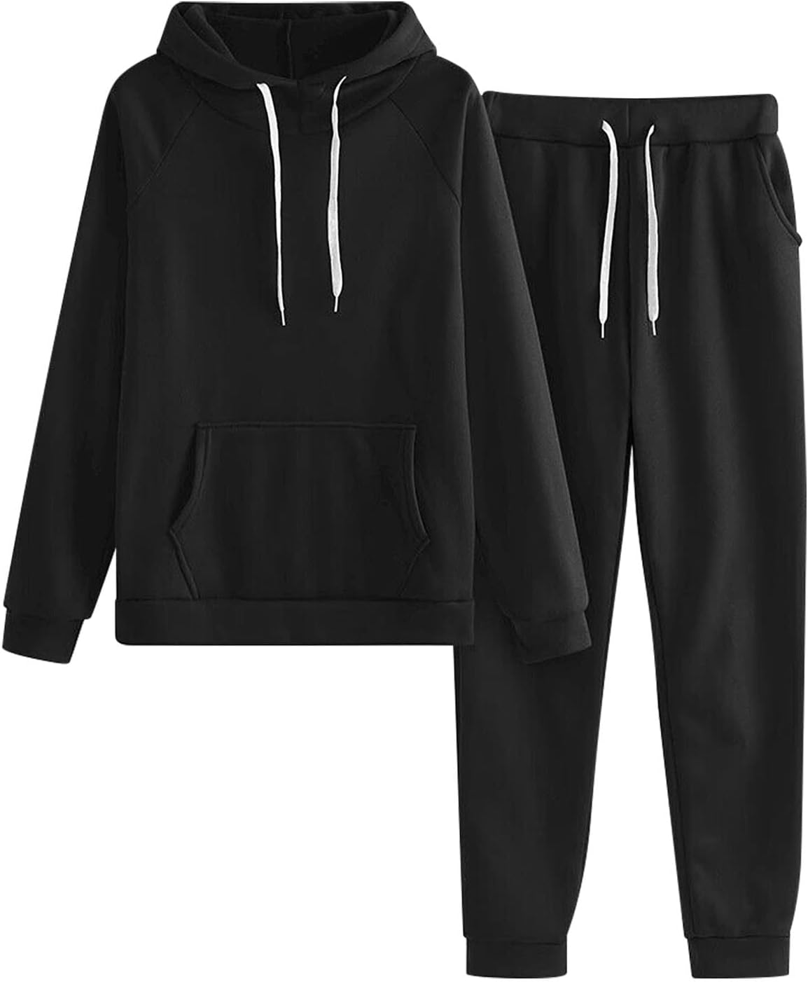 Lastesso Sweatsuit Set for Women Solid Loose Fit Sweatsuits Soft Long Sleeve Pullovers with Pockets Cozy Track Suit Sets