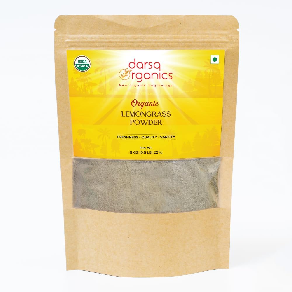 Lemongrass Powder from India 8 oz | Freshly Ground Lemon Grass | Non GMO, Gluten Free, 100% Raw Dried Lemongrass for Cooking, Smoothies, Tea | Packed in Resealable Ziplock Pouch