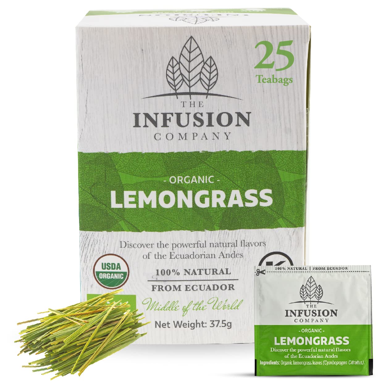Lemongrass Tea Bags 25 Lemon Grass Tea Bags – Lemongrass Tea Organic Sugar Free, Caffeine Free Lemon Grass Tea Organic – No Calories Lemon Grass Tea Bags Organic from Ecuador by THE INFUSION COMPANY