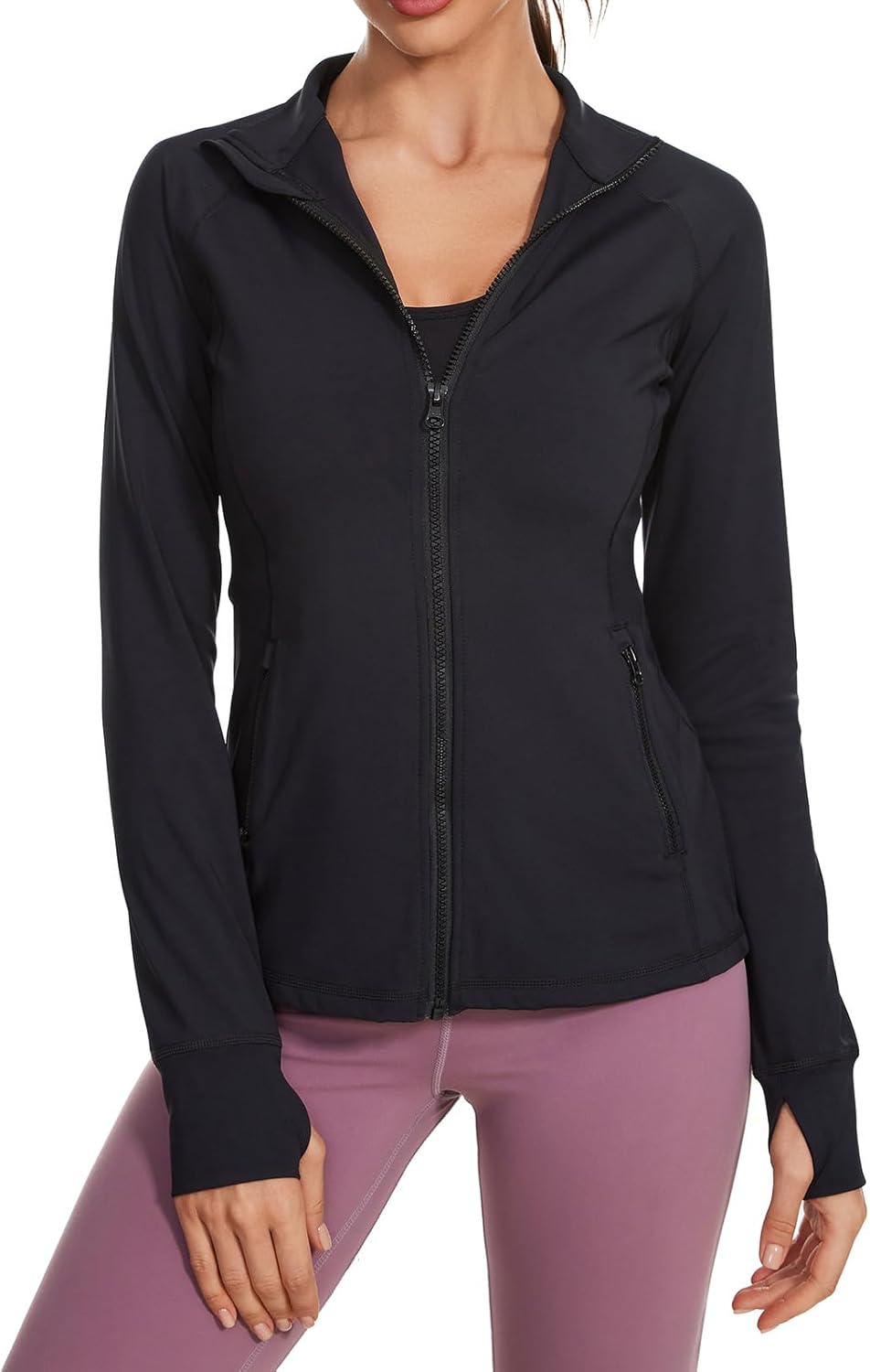 Lightbare Women’s Zip Up Athletic Jackets Lightweight Slim Fit with Pockets Thumb Holes for Workout Gym Running Yoga