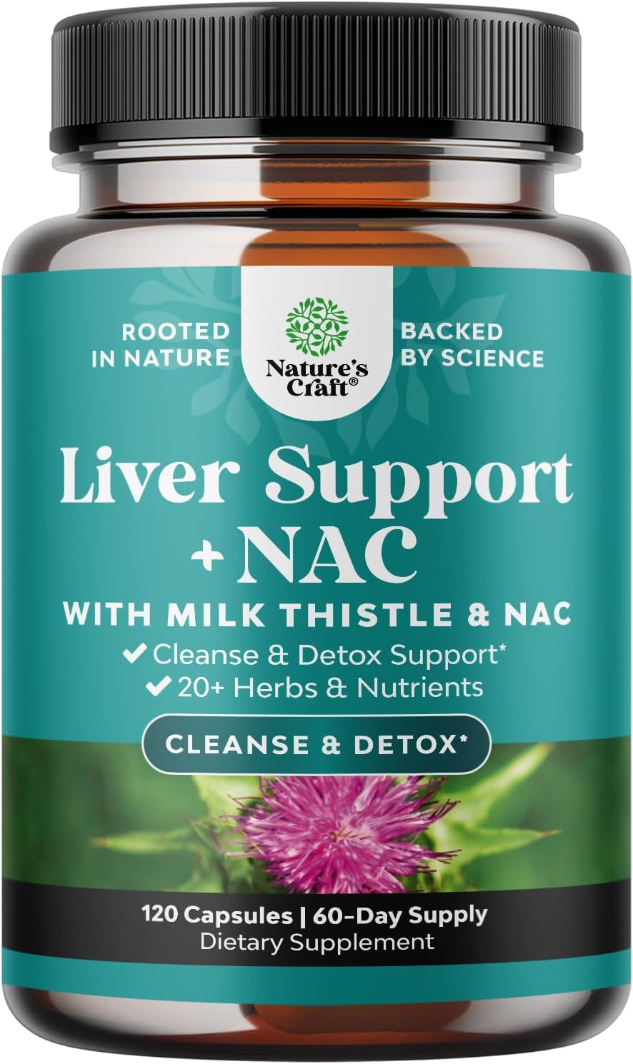 Liver Support Supplement with NAC – Herbal Liver Supplement with N Acetyl Cysteine Silymarin Milk Thistle Extract Dandelion Root Artichoke Extract Choline Bitartrate and Berberine 120 Capsules