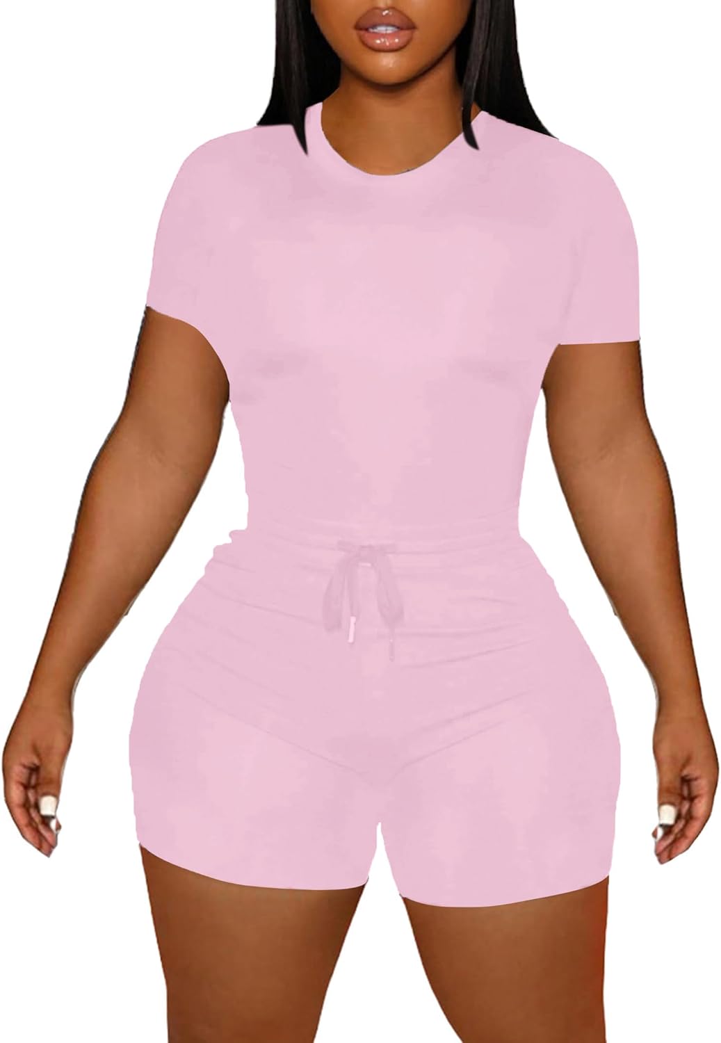 LovelyWholesale Women’s Summer 2 Piece Outfits Skinny Shorts Tracksuit Sets