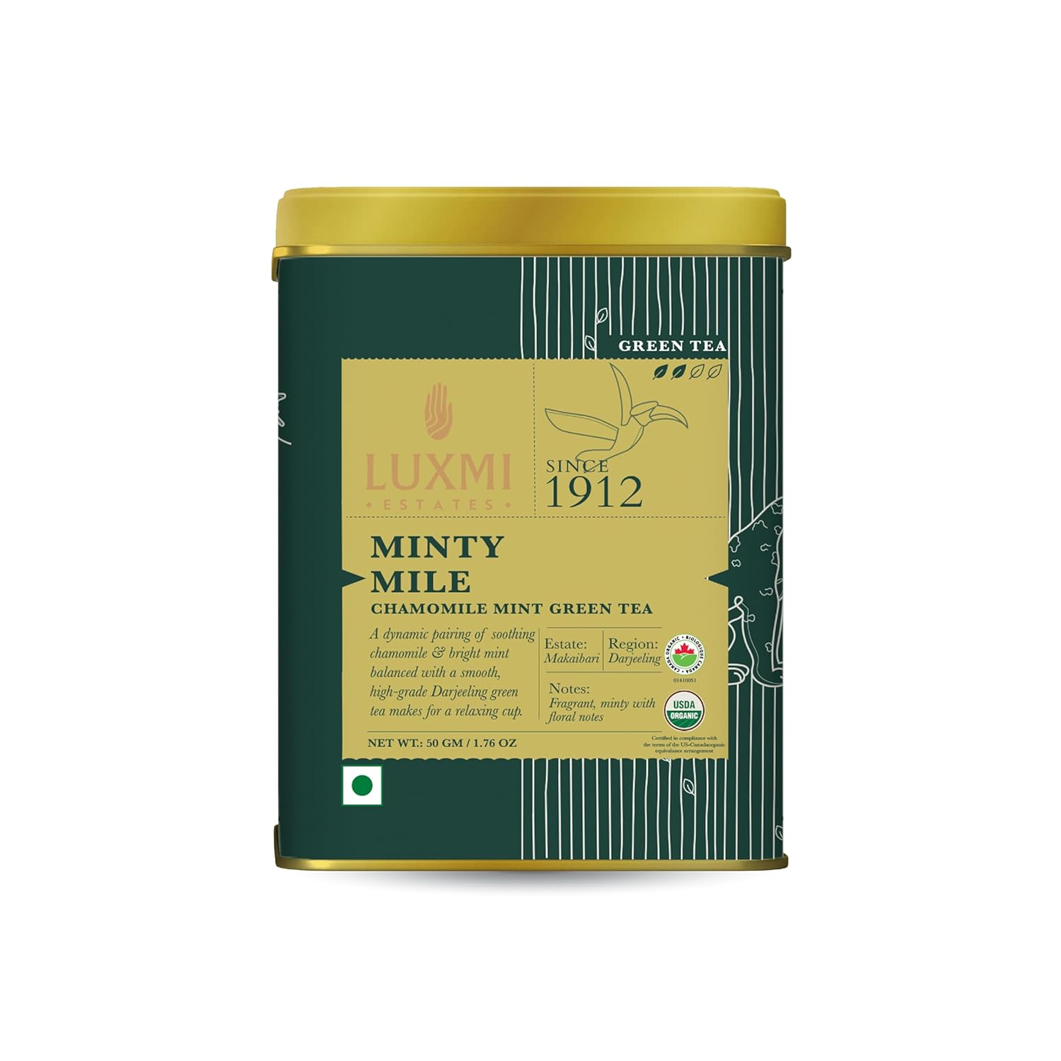 Luxmi Estates – Minty Mile – Organic Chamomile Mint Tea – Loose Leaf – 50g (25 Cups) | With Chamomile, Lemongrass, Spearmint and Peppermint | Low Caffeine Chamomile Tea | Best for Night Time