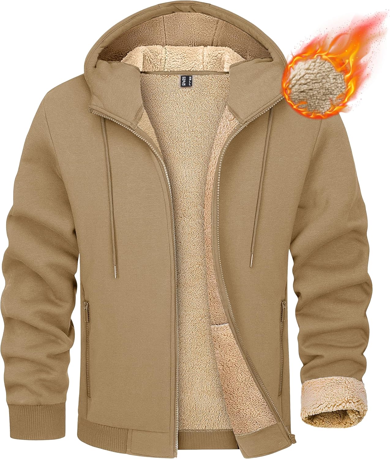 MAGCOMSEN Men’s Fleece Hoodie Sherpa Jacket Full Zip Warm Fuzzy Windproof Winter Coats Hooded Outwear