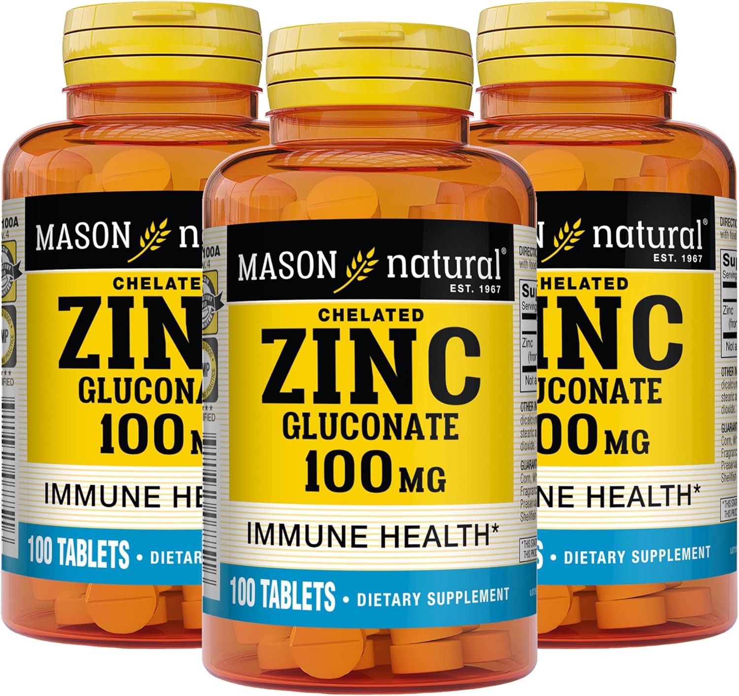 MASON NATURAL Zinc 100 mg Capsules Advanced Immune System, Improves Antioxidant Support, Essential Mineral Supplement, 100 Count, Pack of 3