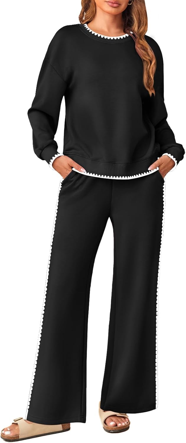 MEROKEETY Women’s 2 Piece Outfits Sweatsuit Set Crewneck Sweatshirt Wid Leg Sweatpants Fall Lounge Tracksuit