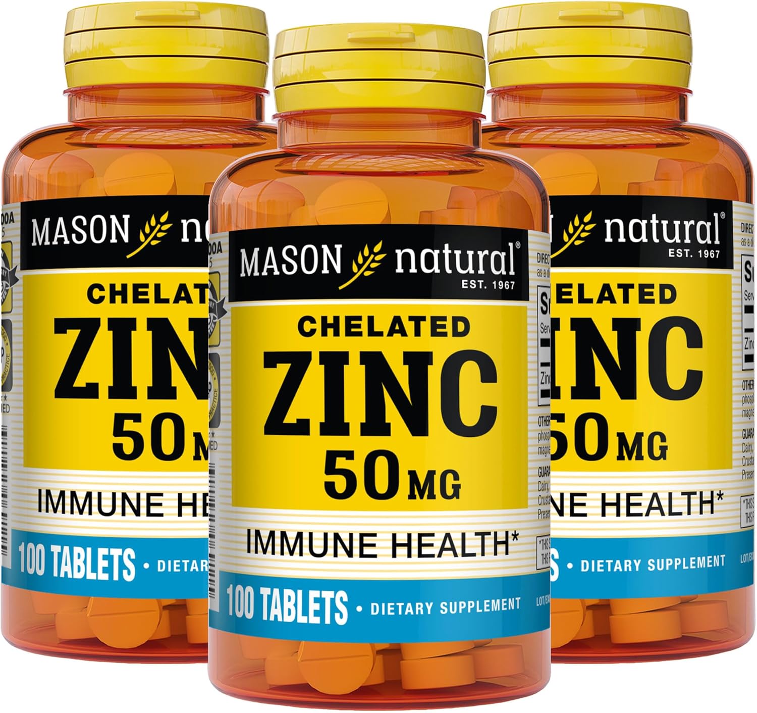 Mason Natural Zinc 50 mg – Improved Immune System Function, Supports Antioxidant Health, Aids Absorption of B Vitamins, 100 Tablets (Pack of 3)