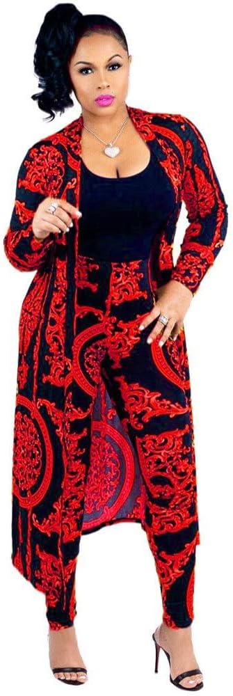 Max2co Women 2 Piece Outfits Floral Long Sleeves Open Front Cardigan Cover up with Leggings High Waist Long Pants Set