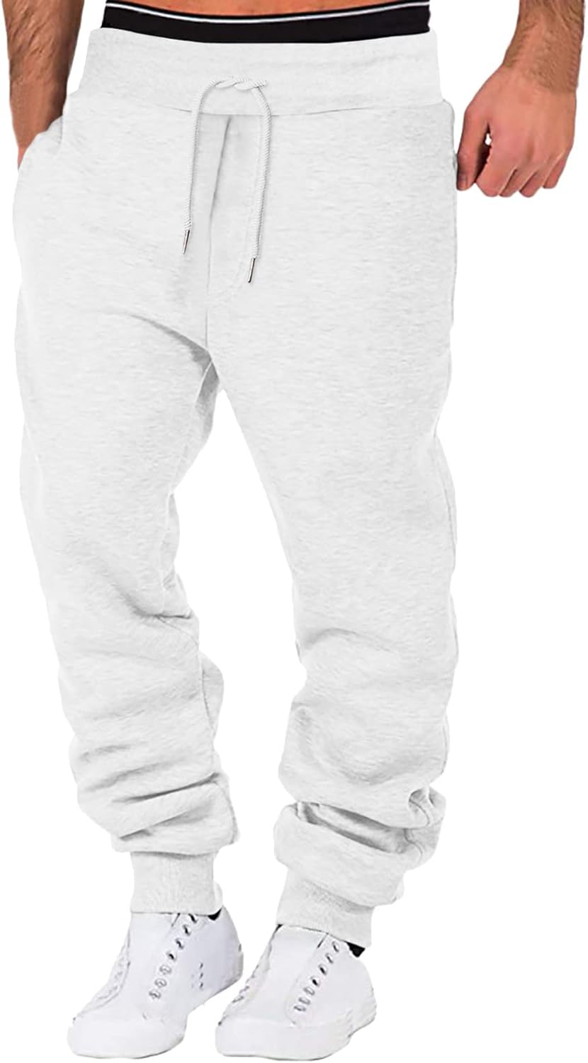 Mens Baggy Heavyweight Cargo Sweatpants Elastic Waist Drawstring Sweatpants with Pockets Drawstring Sport Trousers
