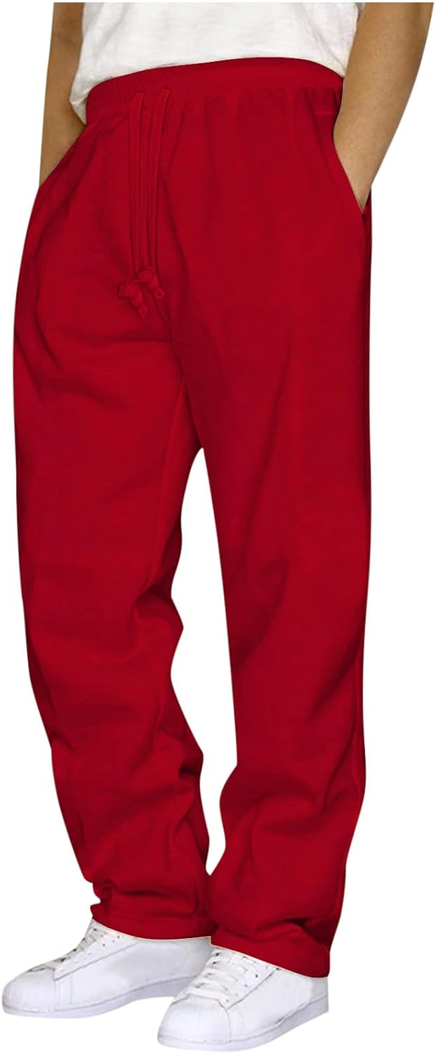 Mens Baggy Sweatpants Straight Fit Casual Athletic Joggers Pants with Pockets Drawstring Elastic Waist Lounge Pants