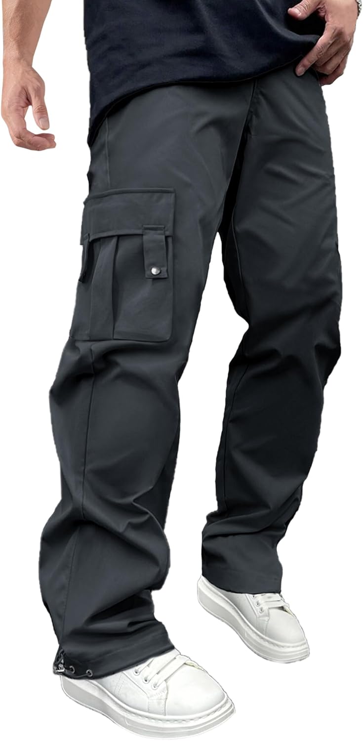 Men’s Cargo Pants Drawstring Elastic Waist Casual Baggy Pants Streetwear Trousers Sweatpants for Men
