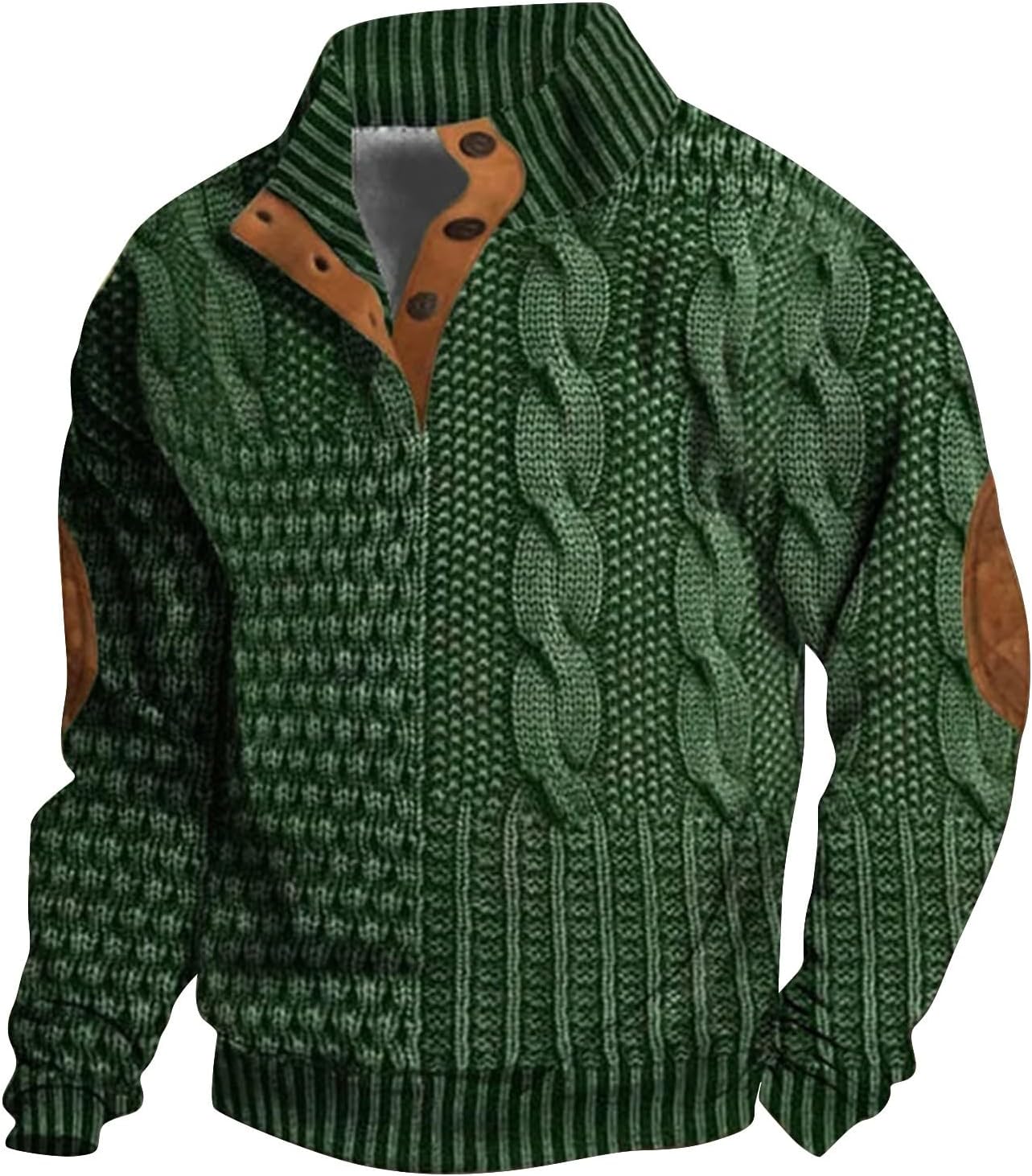 Mens Cotton Pullover Long Sleeve Printed Fleece Vintage Corduroy Sweatshirt Button Stand Collar Shirt Casual Sweater