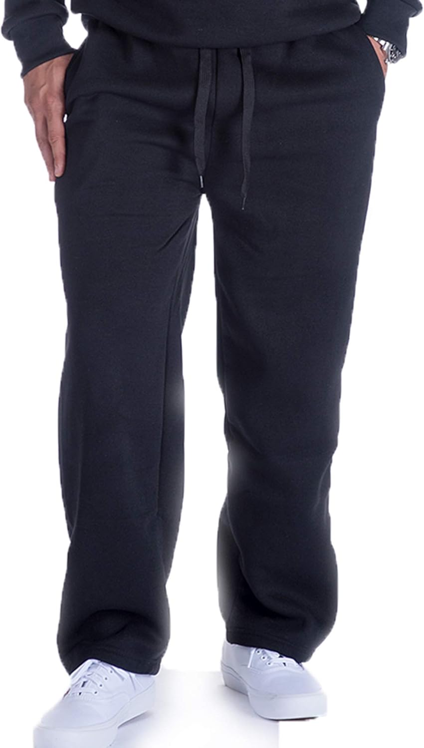 Mens Fleece Sweatpants Open Bottom Joggers Straight Leg Running Casual Loose Fit Athletic Pants with Pockets