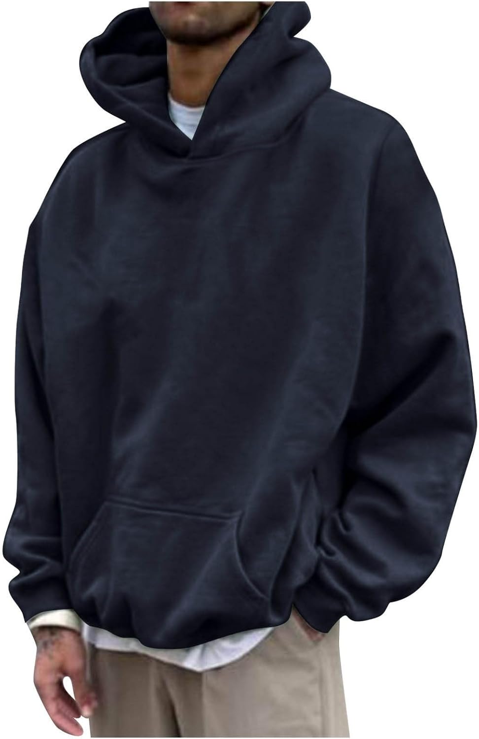 Mens Oversized Hoodies Vintage Heavyweight Pullover Sweatshirts Solid Color Fahion Streetwear Long Sleeve Shirts