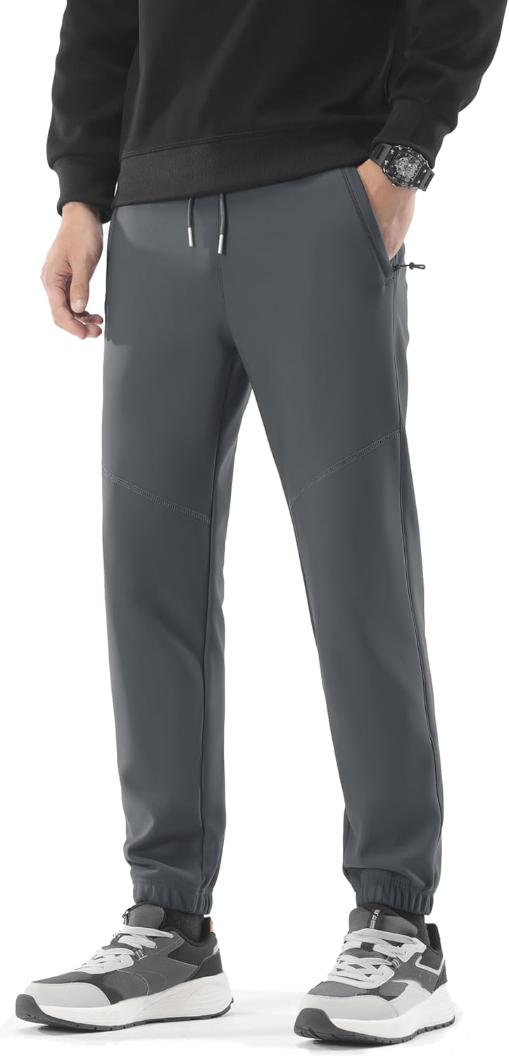 Mens Winter Fleece Lined Sweatpants Short Length 27-30″ Softshell Warm Outdoor Hiking Pant Knee Protection from Cold