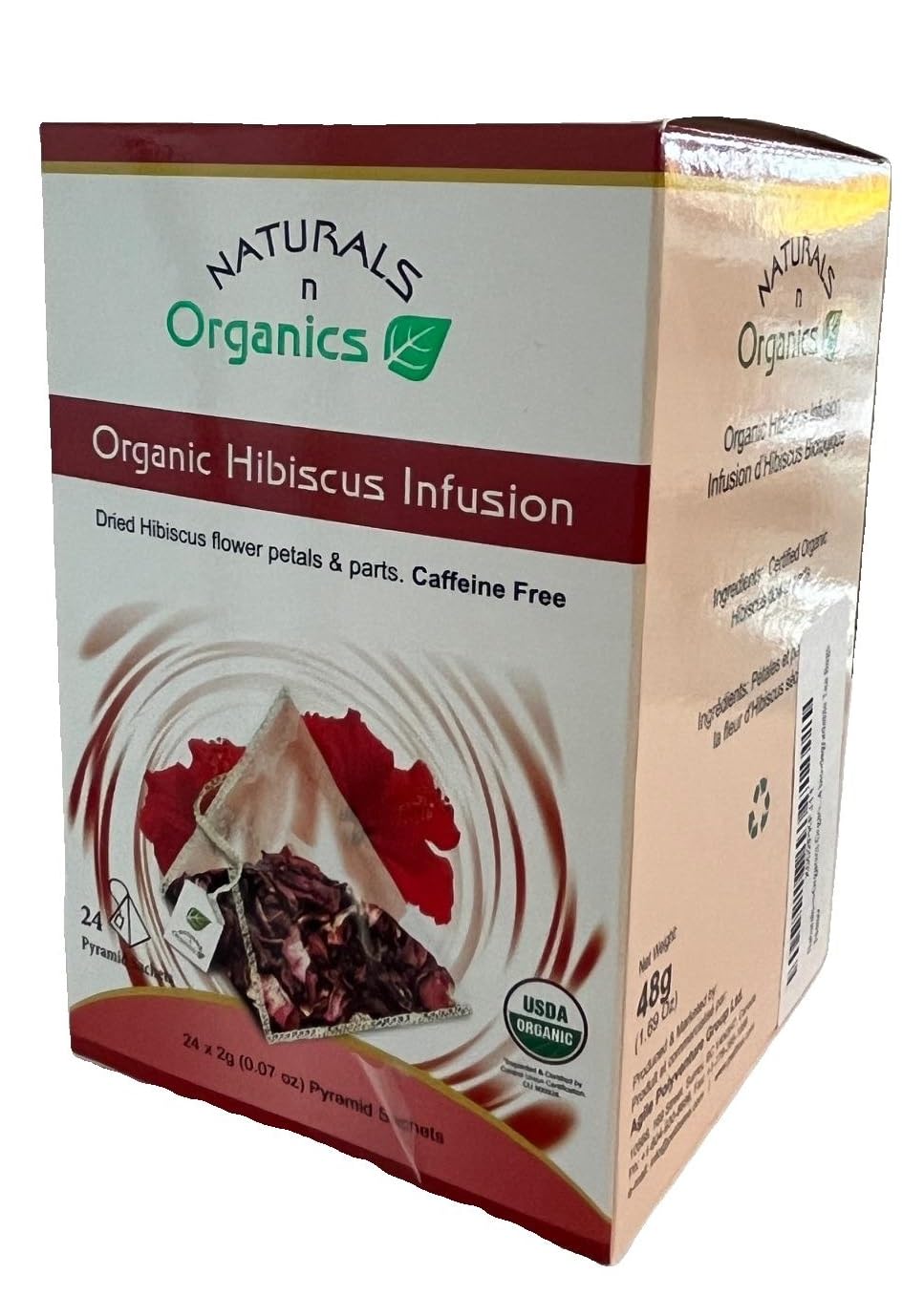 Naturals-n-Organics Organic Hibiscus Flower Tea, Caffeine Free, 24 bio-degradable Tea Bags