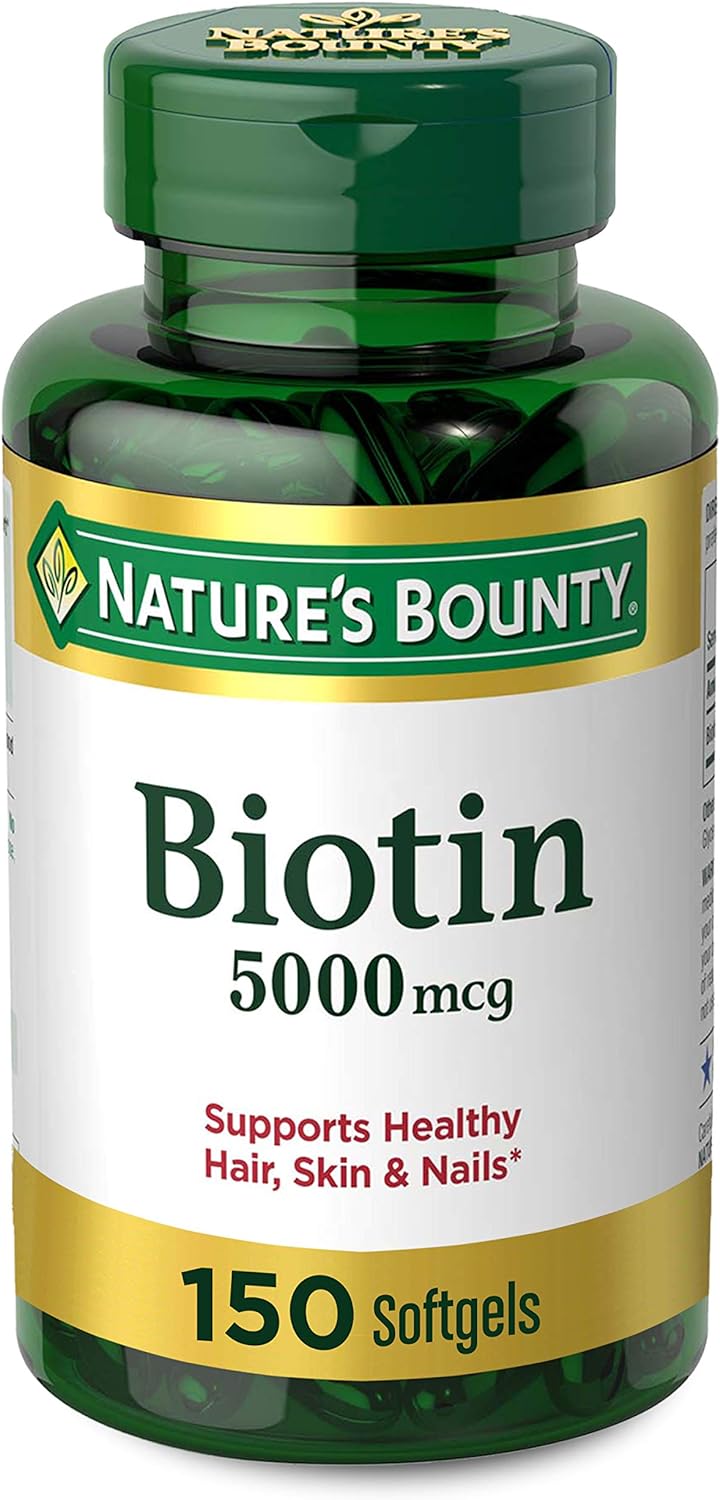 Nature’s Bounty Biotin, Vitamin Supplement, Supports Metabolism for Cellular Energy and Healthy Hair, Skin, and Nails, 5000 mcg, 150 Softgels