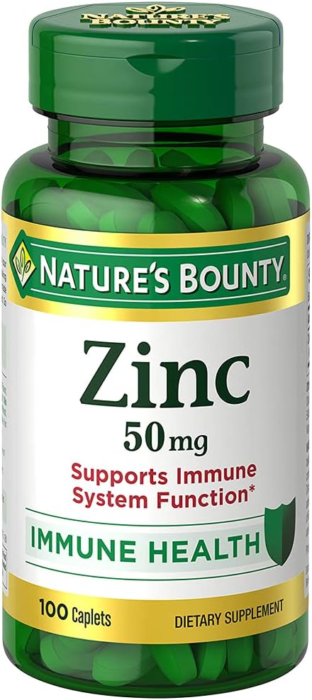 Nature’s Bounty Zinc 50 mg Caplets, Unflavored, 100 Count, Pack of 2